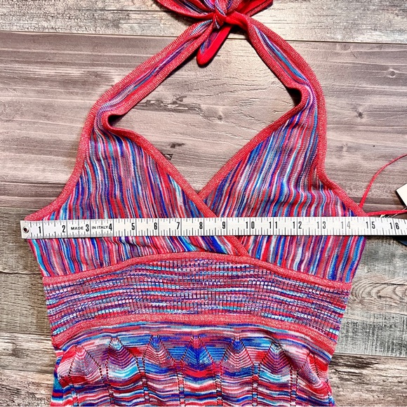 Vtg GUESS NWT Y2K Crochet Halter Dress Large Colorful Metallic Gold Red Blue - Picture 15 of 16